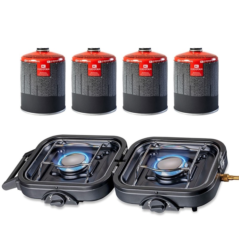 Réchaud gaz 2 feux 4600 W Pliable Inox Allumage Piezo KEMPER