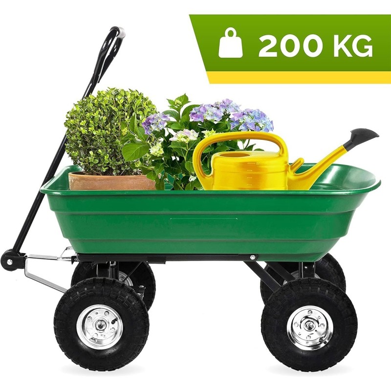 Carrinho de jardim 75L 200kg Caçamba basculante 4 rodas