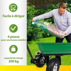 Carrinho de jardim 75L 200kg Caçamba basculante 4 rodas