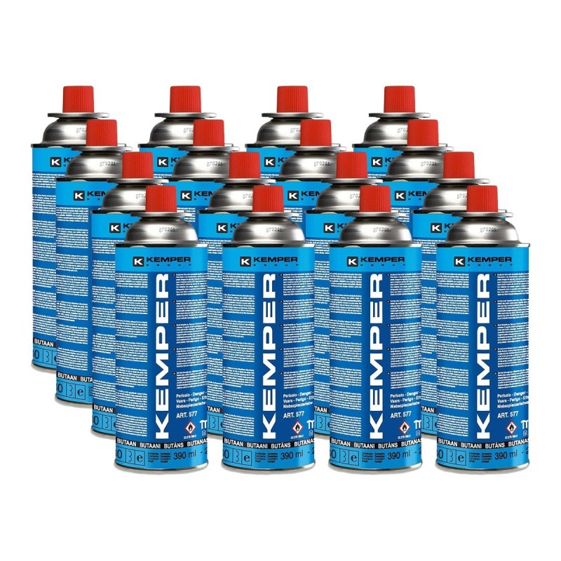 Pack de 16 Bouteilles de Gaz 220g Butane Sécurité UN2037 KEMPER