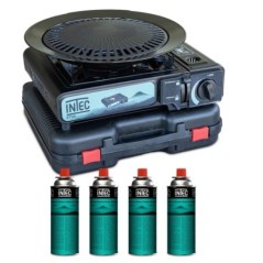 Réchaud gaz portable 2200W 1 feu allumage Piézo plaque grill Ø 25cm