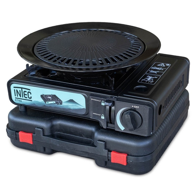 Réchaud gaz portable 2200W Allumage Piezo Plaque Grill Ø25cm Acier r