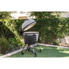Barbecue Kamado Preto Cuba Cerâmica Ø 61cm Grelha Ø 52cm