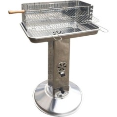 Barbecue à Charbon Inox Grille 58x38cm Broche à Rôtir Résistant Inte