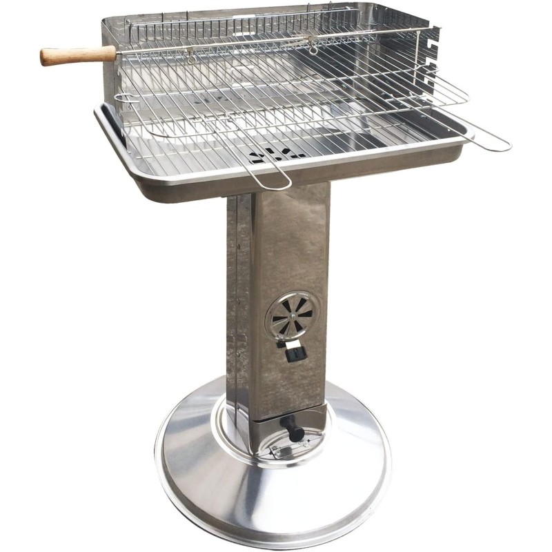 Barbecue à Charbon Inox Grille 58x38cm Broche à Rôtir Résistant Inte