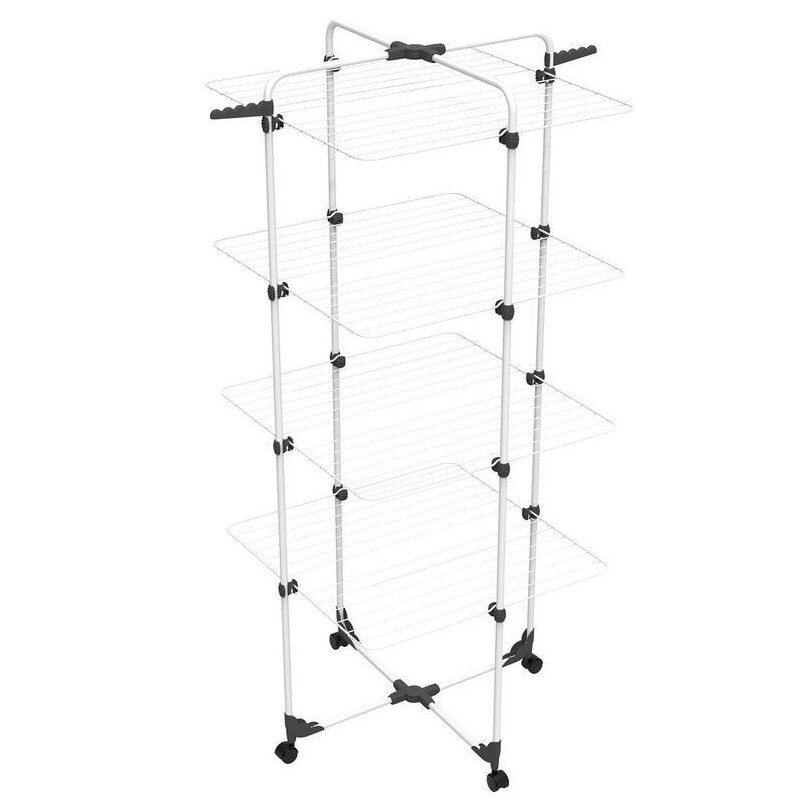 Séchoir à Linge Tour 4 Niveaux Acier Modulable Roulettes VILEDA