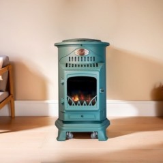 Poêle à gaz 3.4KW Vert en Fonte Véritable 2 Niveaux de