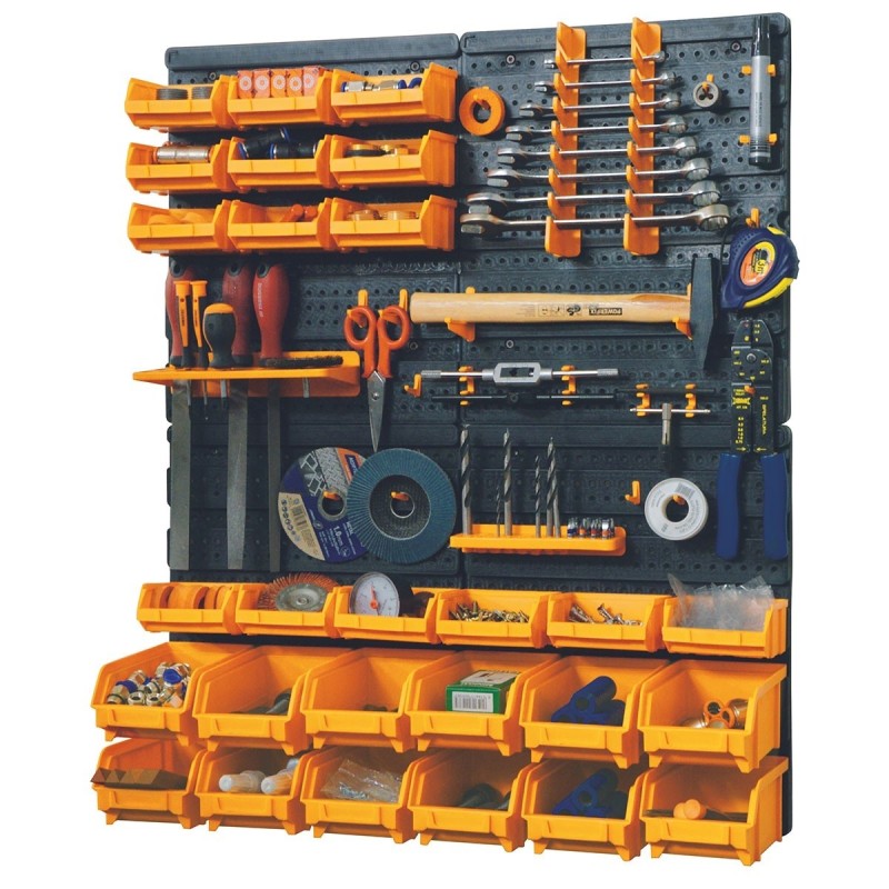 Panneau porte-outils mural 66x78x1.7cm 4 panneaux perforés 15 petits