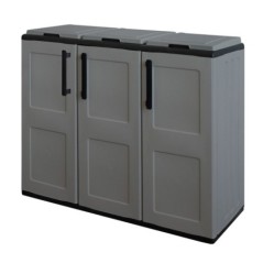 Armoire de Tri Sélectif 3 Poubelles Gris