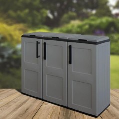 Armário de Reciclagem 3 Lixeiras Cinza Polipropileno