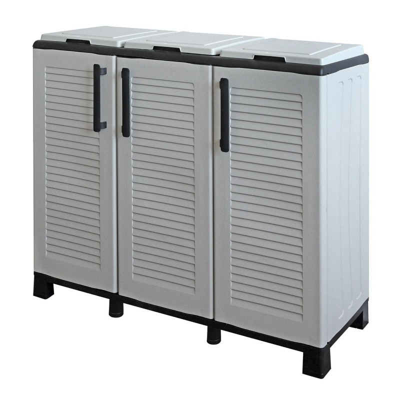 Armoire Tri Sélectif 3 Poubelles Gris Clair 102x37x90 cm Polypropylè