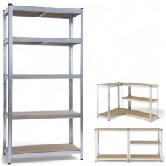 Étagère 5 Plateaux Modulables 90x40x180cm Charge 175kg Acier Galvani