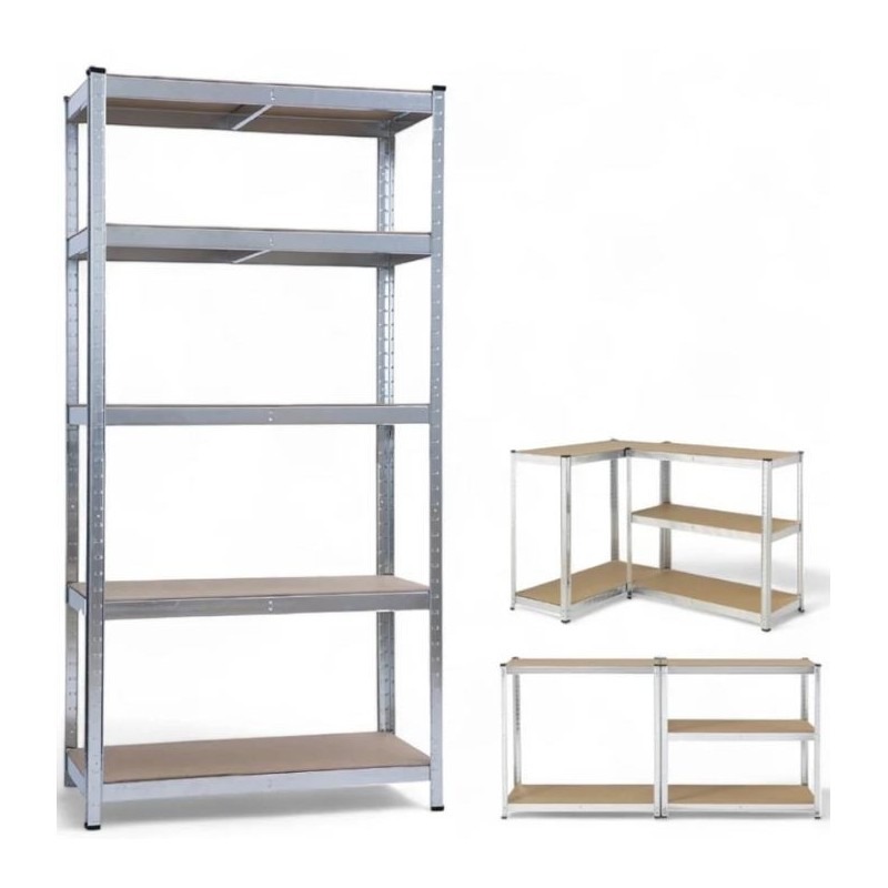 Étagère 5 Plateaux Modulables 90x40x180cm Charge 175kg Acier Galvani