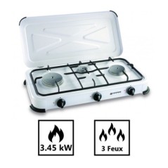 Placa de cocina de gas 3 fuegos 3450W inox rejilla desmontable