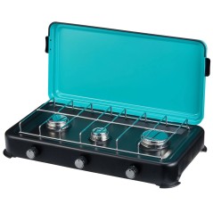Cocina de gas portátil 3 quemadores 3000W inox dimensiones 56x29x10
