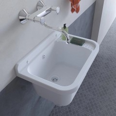 Wall-mounted resin sink 50x32 cm shockproof high resistance assembly