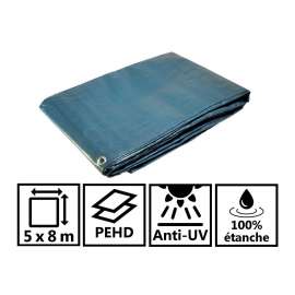 Bâche De Couverture Étanche Protection En Pe Avec Oeillets 8x10 M 260 G/m²  Bleu