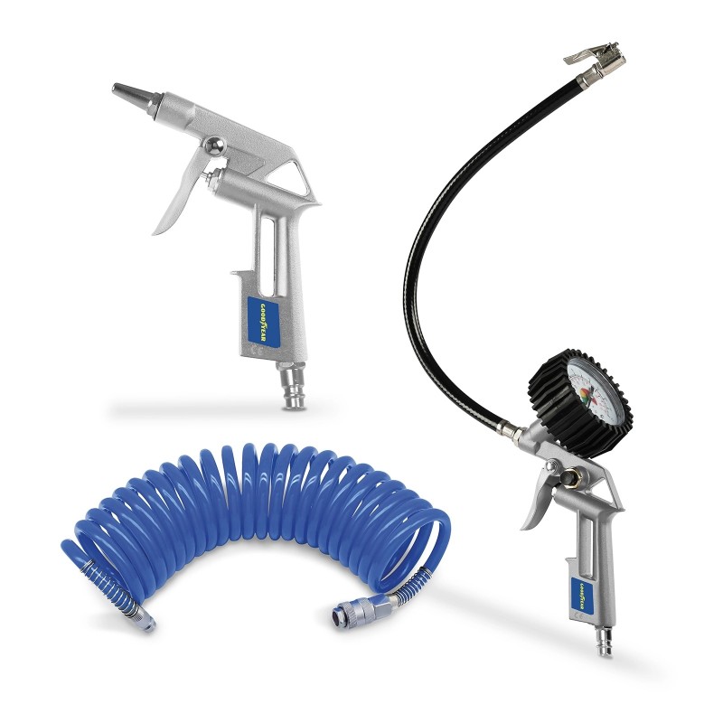Kit 3 Druckluftwerkzeuge 8 bar mit Reifenfüllpistole und Blaspistole
