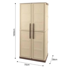 Armario de Almacenamiento Alto 2 Puertas 3 Estantes 30kg Polipropileno