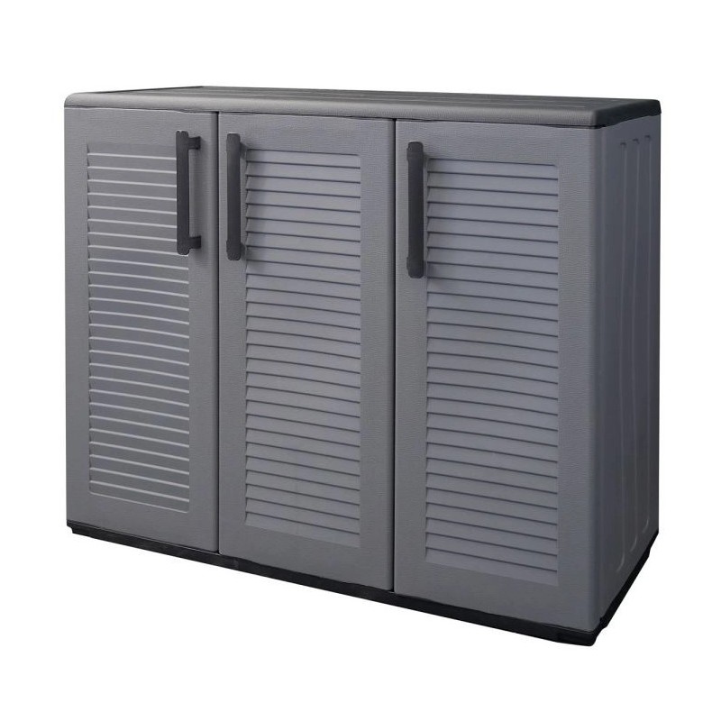 Armoire de Rangement Basse 3 Portes, Étagère Réglable, Polypropylène