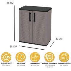 Armario de Almacenamiento Gris 2 Puertas Polipropileno Reciclado Resistente