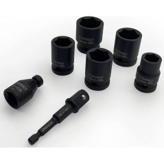 Set of 7 Impact Sockets Ø13-24mm CrMo Steel Adapter 1/2" TIVOLY