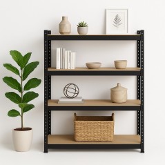 Black Metal Storage Shelf 4 Shelves 160x60xH180cm Load