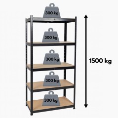 Black Metal Storage Shelf 5 Shelves 1500kg 90x60x180cm INTEC