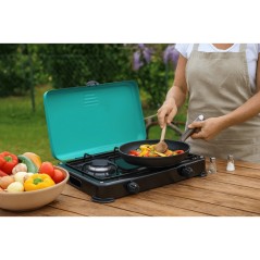 Réchaud à gaz 2 feux 3200W avec brûleurs en fonte amovibles,
