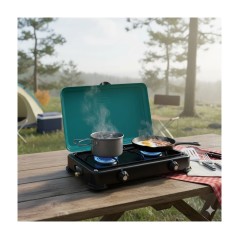 Réchaud à gaz 2 feux 3200W avec brûleurs en fonte amovibles,