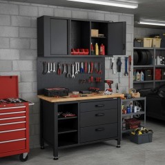 Établi d'Atelier VITO avec Plan Bois 36mm, Charge 500kg, 3 Tiroirs