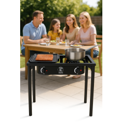 Réchaud à gaz INTEC 2 feux 9kW avec plaque grill fonte