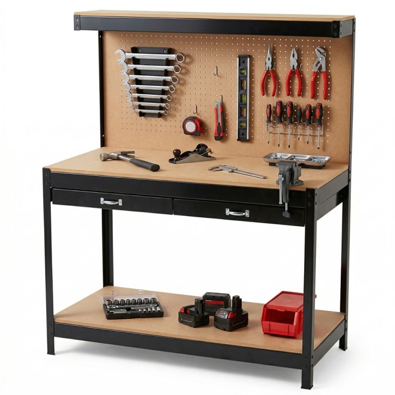 PROWELTEK Workshop Workbench 100kg with Panel and Drawer