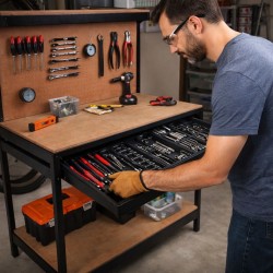 PROWELTEK Workshop Workbench 100kg with Panel and Drawer