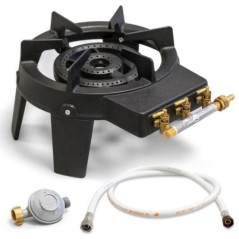 Réchaud Gaz Fonte Professionnel 9.8kW 3 Robinets 2 Brûleurs MEVA