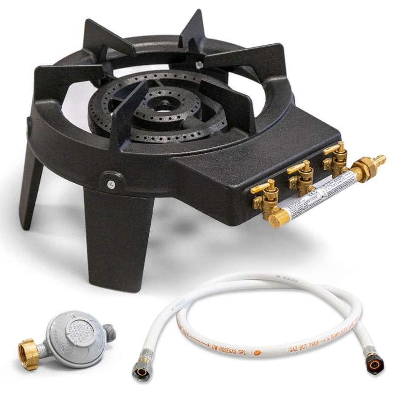 Réchaud Gaz Fonte Professionnel 9.8kW 3 Robinets 2 Brûleurs MEVA