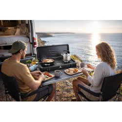 Fornello a gas portatile 2 fuochi 2600W Nero Bruciatori Inox