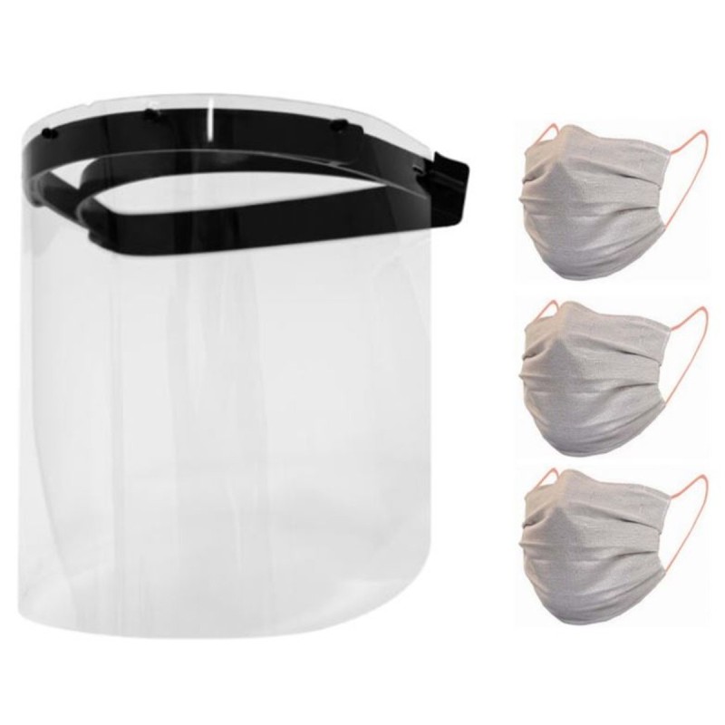 Visière de protection 36x23 cm + 3 masques lavables anti-bactérien O