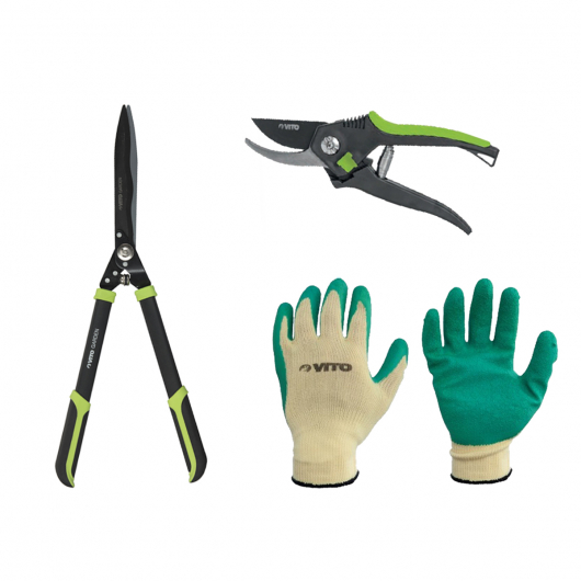 Pack VITO AGRO Cisaille à Haie 27,5 cm + Gants de jardin + Sécateur 20 cm  Pack Complet VITO AGRO