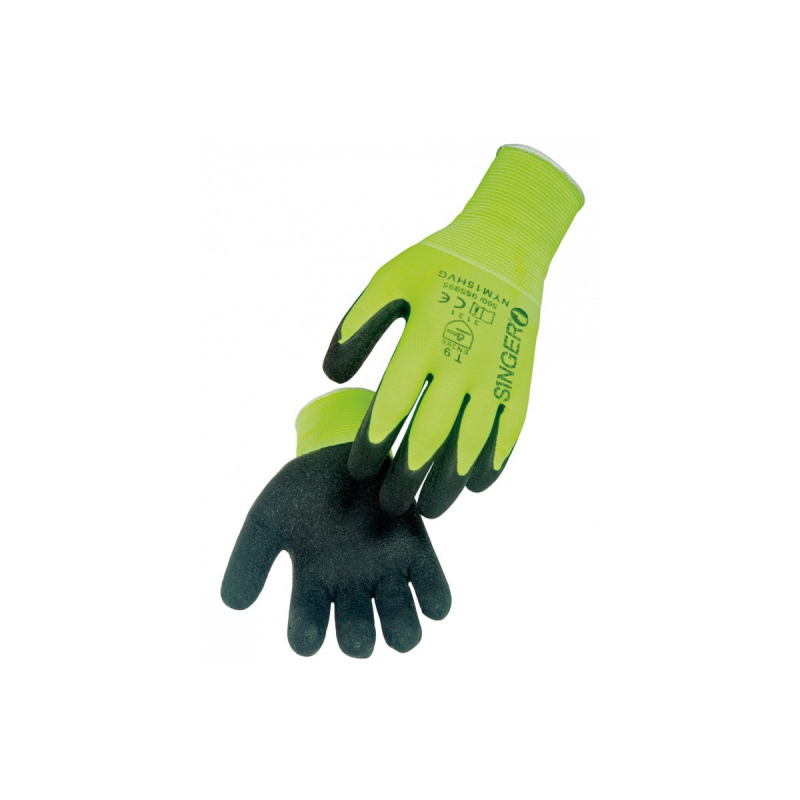 Gant Manutention Enduit Latex SINGER Jaune fluo Taille 9 Support Polyamide  poignet élastique Sans Couture