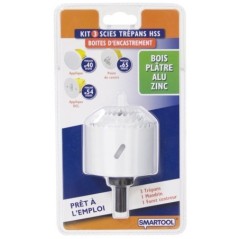 Kit 3 scies cloche HSS Ø40-54-65mm Bi-métal Perçage bois plâtre alu