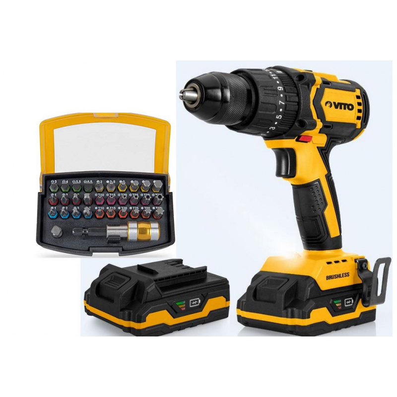 DEWALT Perceuse Visseuse à Percussion Brushless XR 18V Li-Ion 2Ah -  Perceuse Sans Fil avec Coffret, 2 Batteries / Chargeur - 2 Vitesses