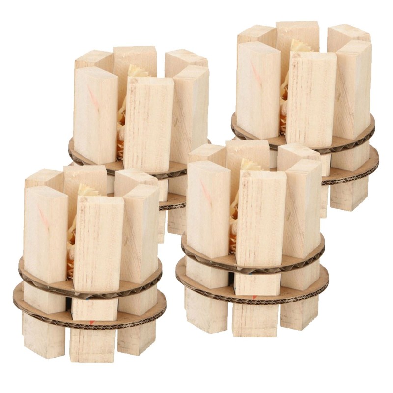 Lot de 4 Allume-feu Cheminée Starter 7.5x8 cm Bois et Carton pour Ba