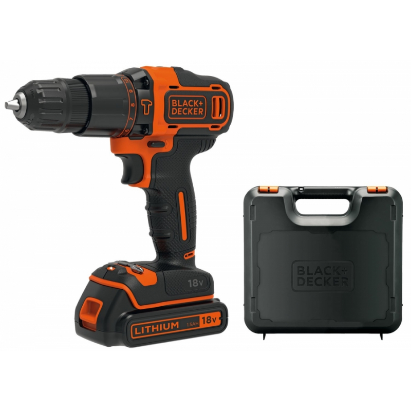 Perceuse-visseuse à percussion Black+Decker 18 V avec 2 batteries 1,5 Ah et