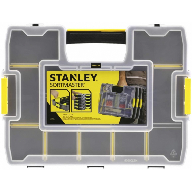 Organiseur Stanley -Intercalaires Couvercle Alvéolé et Transparent Compact  37,5 x 6,7 x 29,2 cm Noir/Jaune