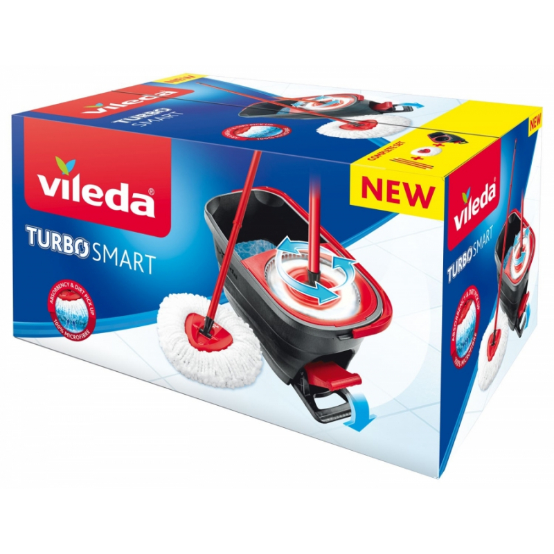 Kit de lavage VILEDA Turbo Smart Système. Serpillère + seau. Système  d'essorage centrifuge.