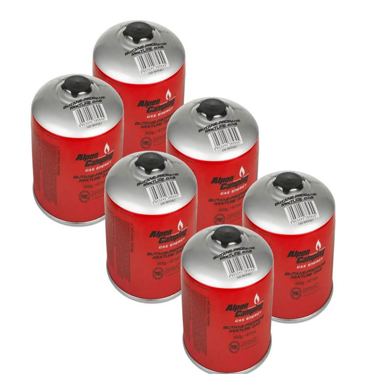 Cartouche gaz 500gr Pack de 6 Bouteilles de gaz camping Propane MIX  Réchauds Barbecues Appareils à gaz ALPEN