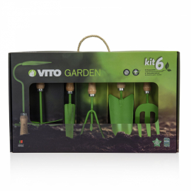 kit 6 outils de jardin transplantoire, serfouette, fourche, râteau, binette, couteau, cultivateur