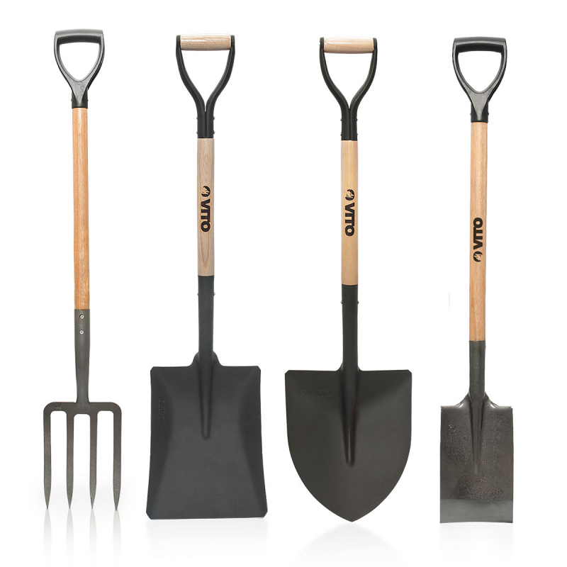 Outils de jardin 4 pièces VITO Acier Haute qualité Manche en Bois