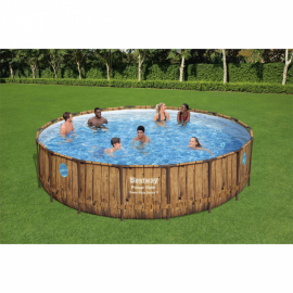 sol Ø x 122 cm Ronde BESTWAY Power Steel Swim Vista avec hublots Piscine tubulaire effet bois